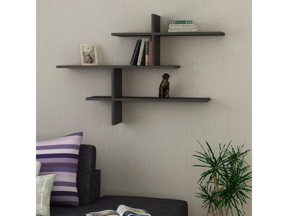 Prateleira de parede em madeira "Leo" - 123 x 22 x 80 cm - Antracite