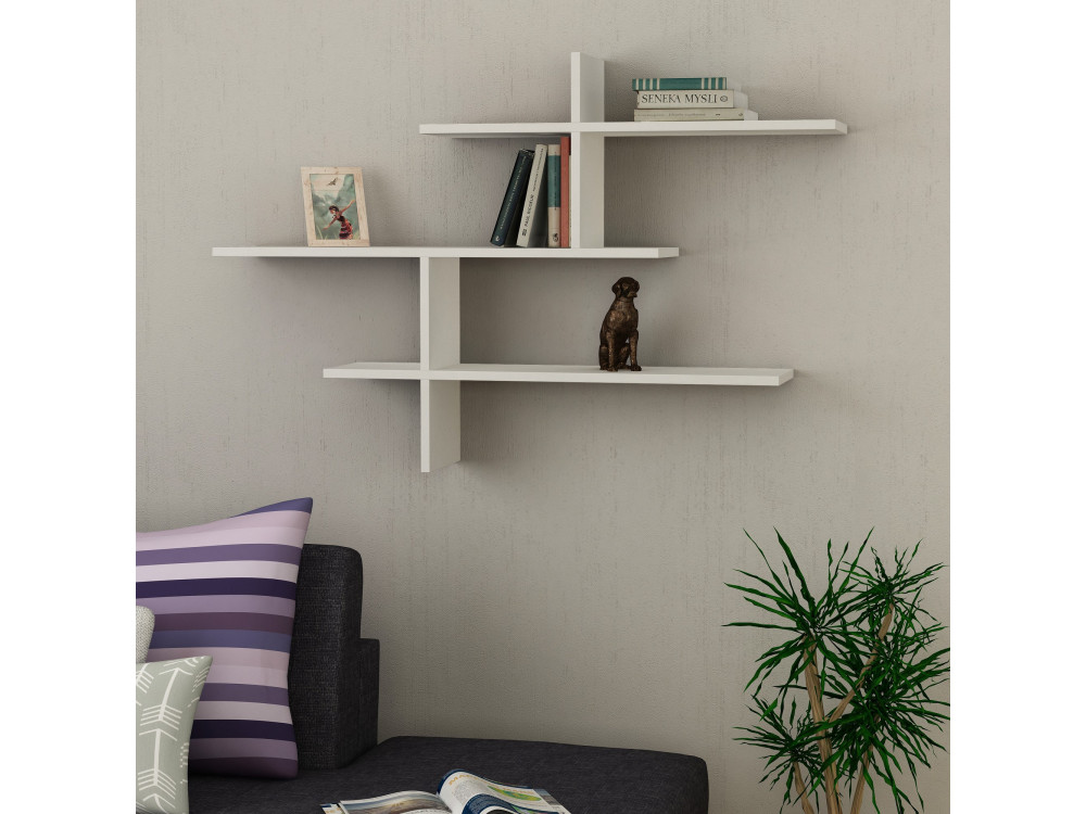 Prateleira de parede em madeira "Leo" - 123 x 22 x 80 cm - Branco