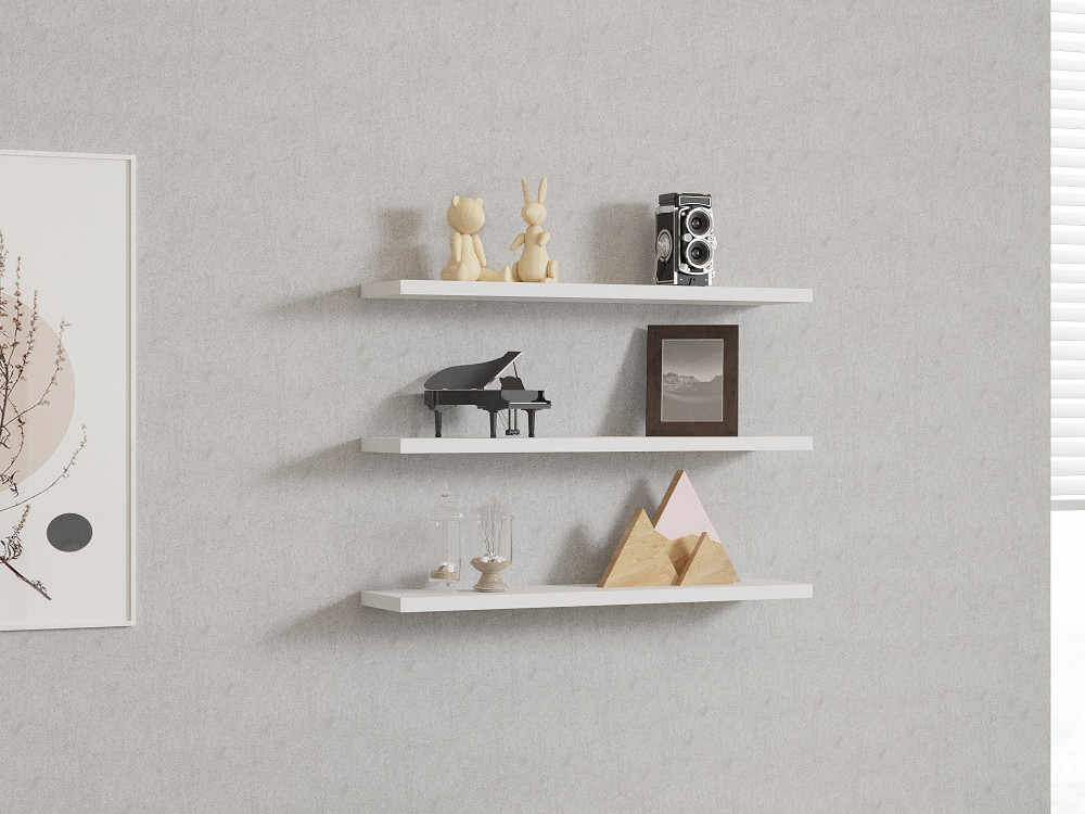 Conjunto de 3 prateleiras de parede em madeira "Boss" - 60 x 1 x 14 cm - Branco