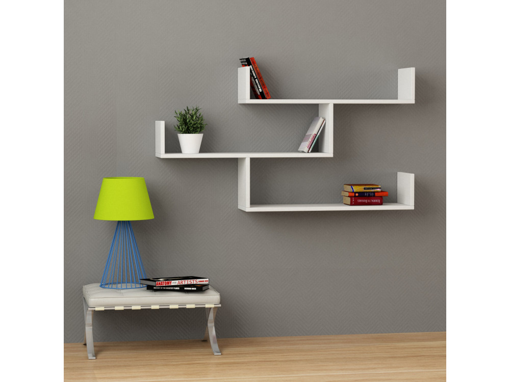 Prateleira de parede em madeira "Tibete" - 119 x 23 x 66 cm - Branco