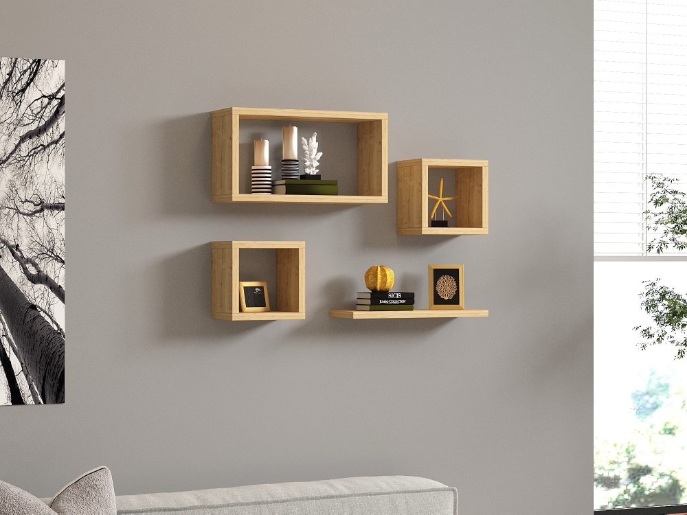 Conjunto de 4 prateleiras de parede em madeira "Babi" - 43 x 15 x 23 cm - Bege