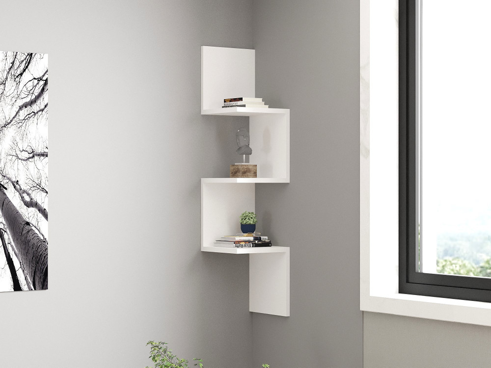 Prateleira de parede em madeira "Zikzak" - 25 x 25 x 105 cm - Branco