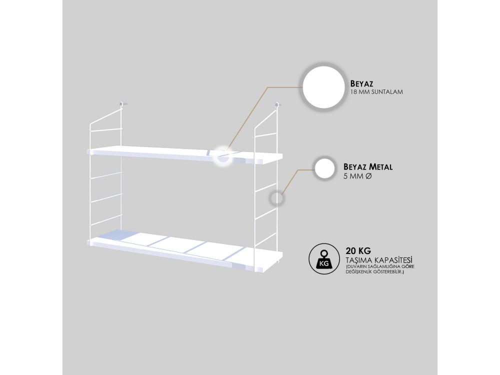 Prateleira de parede em madeira "Armoni" - 72 x 20 x 58 cm - Branco