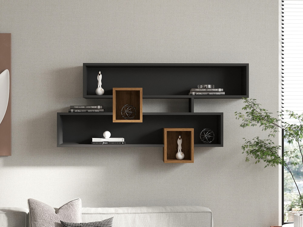 Prateleira de parede em madeira "Karen" - 120 x 22 x 75 cm - NogueiraAntracite