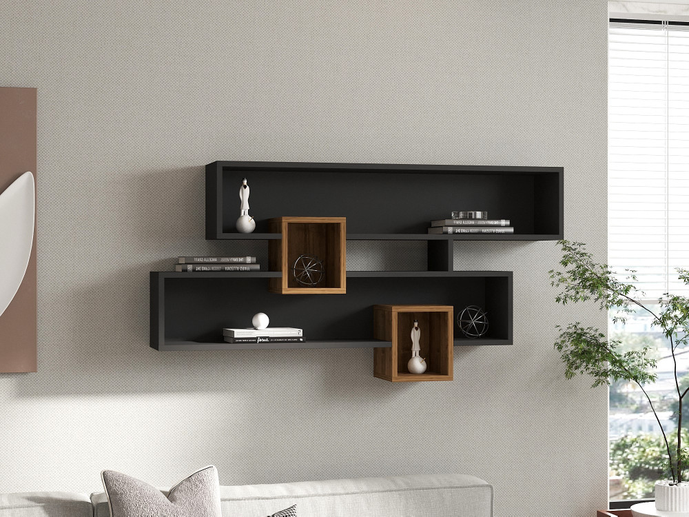 Prateleira de parede em madeira "Karen" - 120 x 22 x 75 cm - NogueiraAntracite
