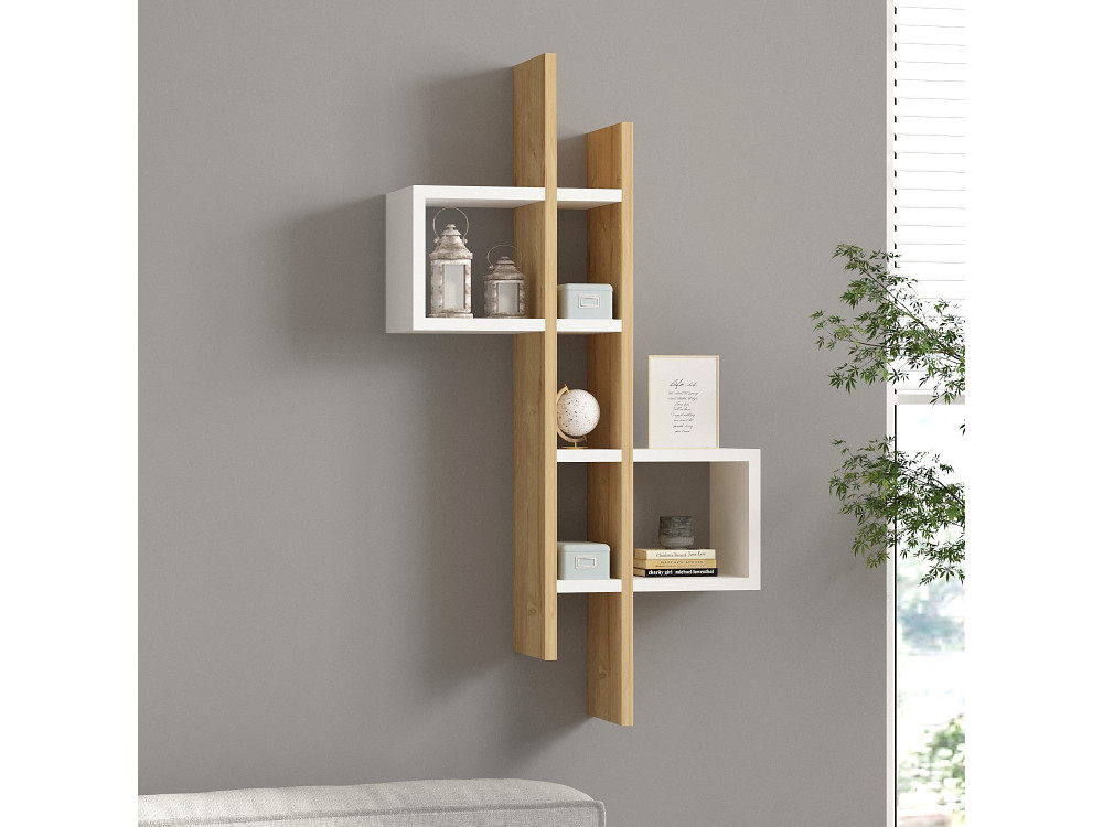 Prateleira de parede em madeira "Emse" - 53 x 19 x 108 cm - Carvalho branco safira