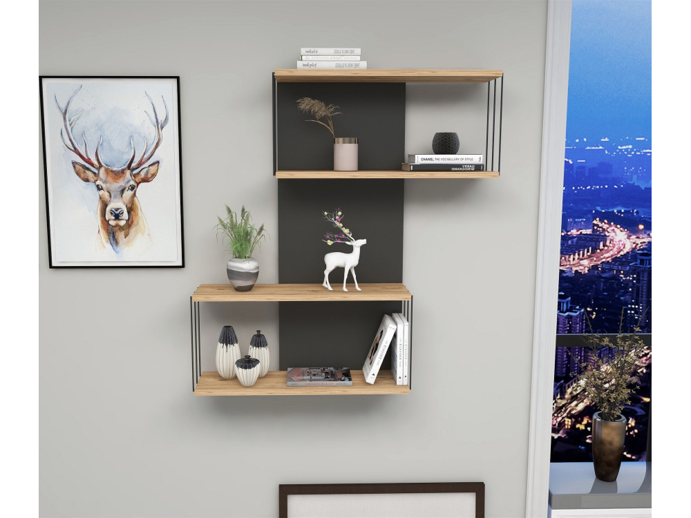 Estante de parede em madeira "Destan" - 65 x 19 x 96 cm - Castanho