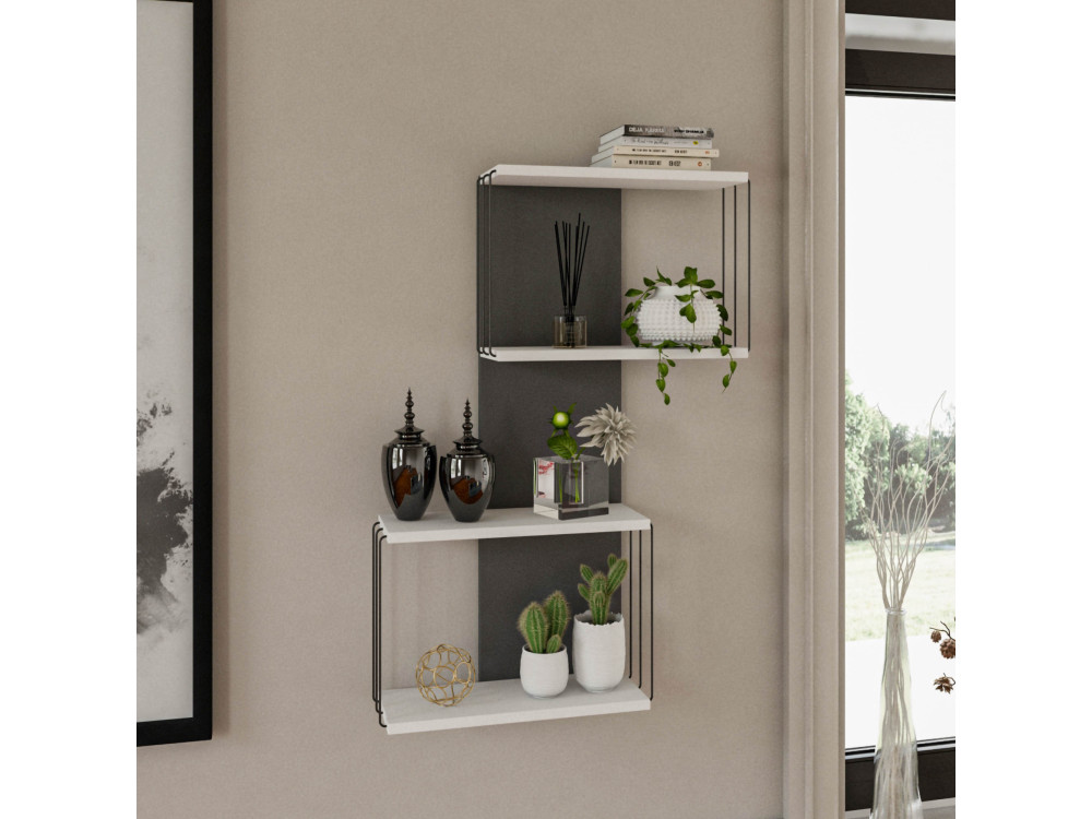 Estante de parede em madeira "Destan" - 65 x 19 x 96 cm - Branco