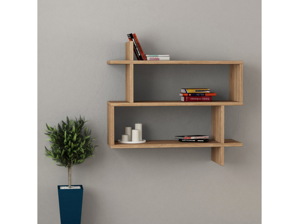 Prateleira de parede em madeira "Paralel" - 70 x 22 x 65 cm - Castanho