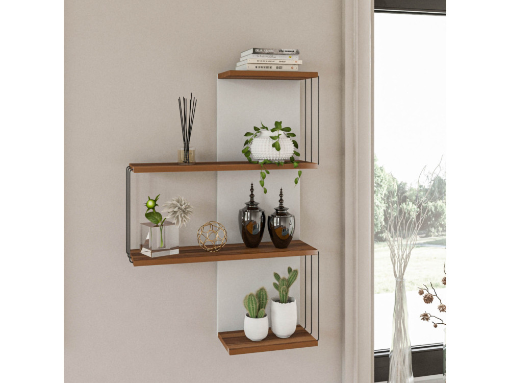 Estante de parede em madeira "Cambel" - 64 x 19 x 96 cm - Castanho