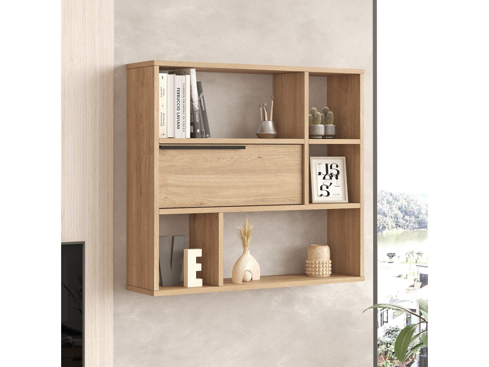 Prateleira de parede em madeira "Calvin" - 90 x 22 x 81 cm - Castanho
