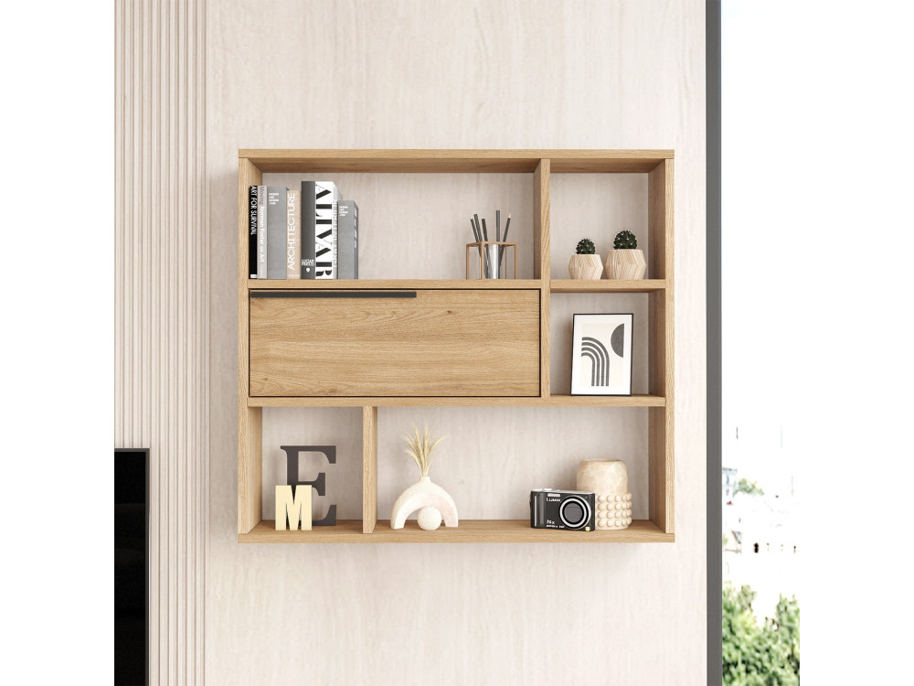 Prateleira de parede em madeira "Calvin" - 90 x 22 x 81 cm - Castanho