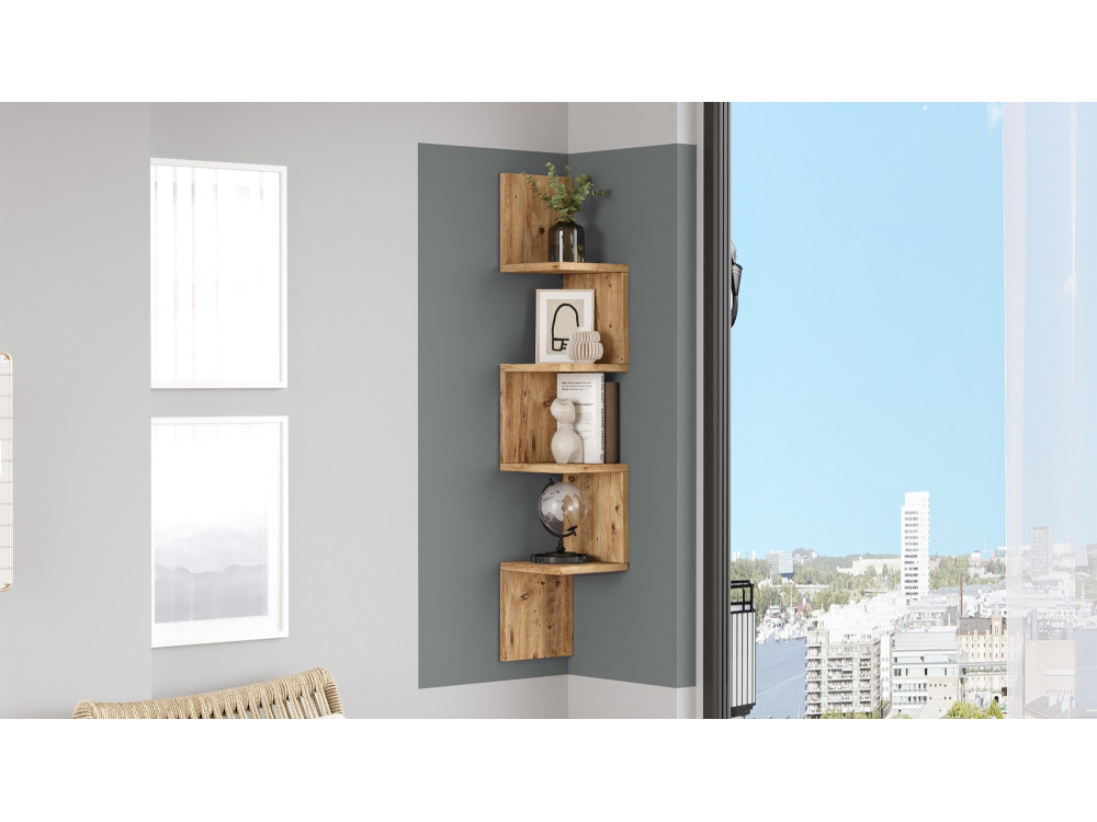 Prateleira de parede em madeira "Lula" - 22 x 22 x 117 cm - Castanho