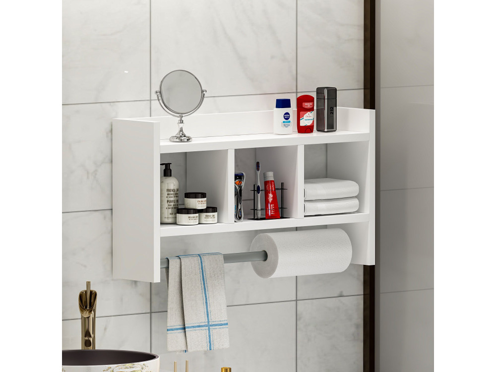 Prateleira de parede em madeira "Asya" - 63 x 14 x 35 cm - Branco