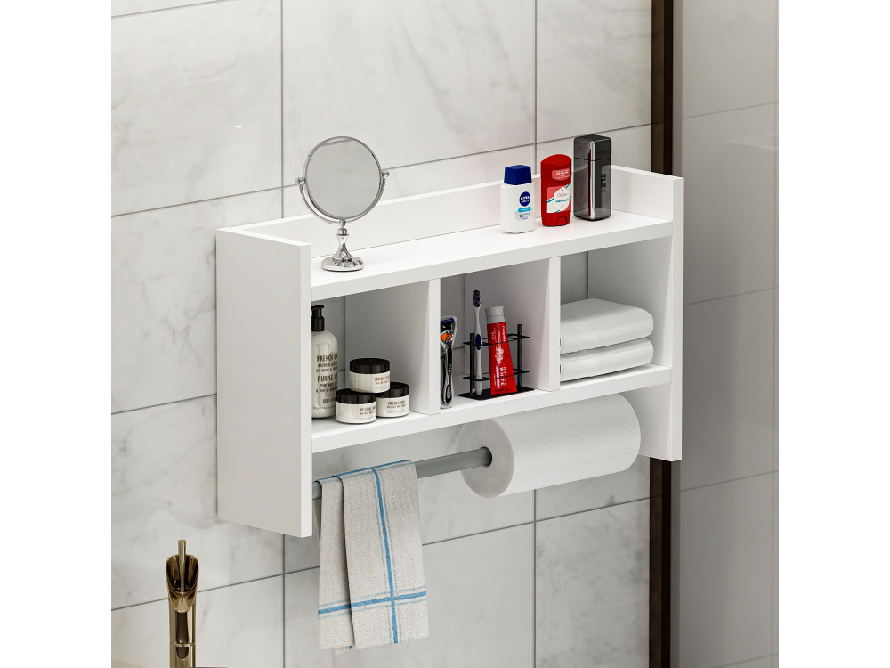 Prateleira de parede em madeira "Asya" - 63 x 14 x 35 cm - Branco