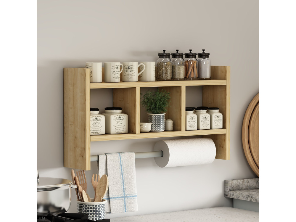 Prateleira de parede em madeira "Asya" - 63 x 14 x 35 cm - Bege