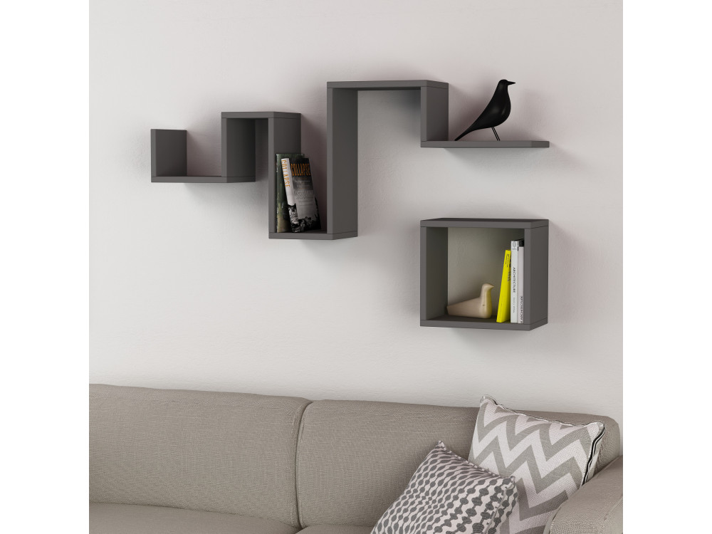 Prateleira de parede em madeira "Follow" - 116 x 20 x 45 cm - Cinzento antracite