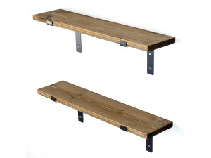 Conjunto de 2 prateleiras de parede em madeira "Looby" - 60 x 14 x 16 cm - Castanho
