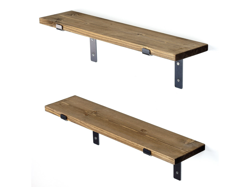 Conjunto de 2 prateleiras de parede em madeira "Looby" - 60 x 14 x 16 cm - Castanho
