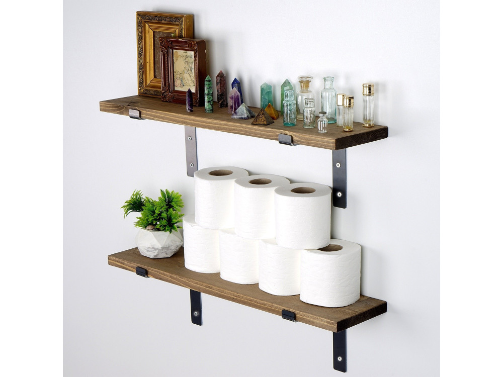 Conjunto de 2 prateleiras de parede em madeira "Looby" - 60 x 14 x 16 cm - Castanho