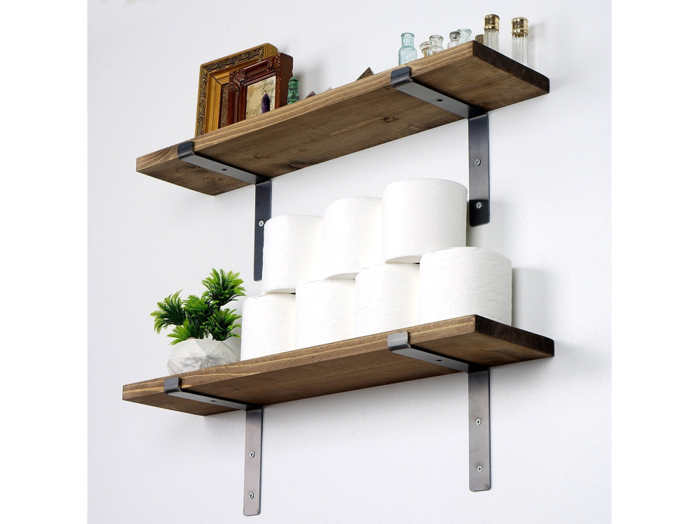 Conjunto de 2 prateleiras de parede em madeira "Looby" - 60 x 14 x 16 cm - Castanho