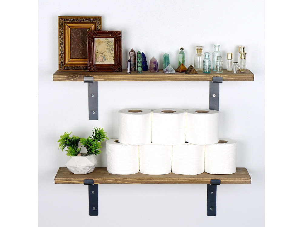 Conjunto de 2 prateleiras de parede em madeira "Looby" - 60 x 14 x 16 cm - Castanho