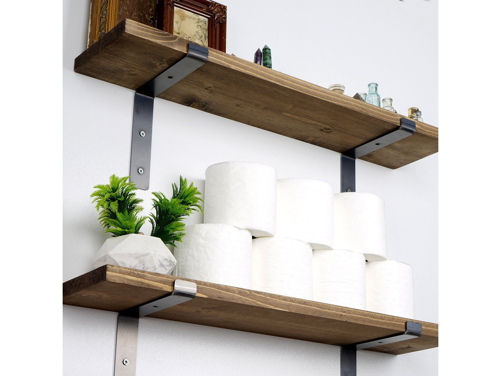 Conjunto de 2 prateleiras de parede em madeira "Looby" - 60 x 14 x 16 cm - Castanho