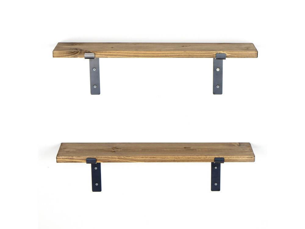 Conjunto de 2 prateleiras de parede em madeira "Looby" - 60 x 14 x 16 cm - Castanho