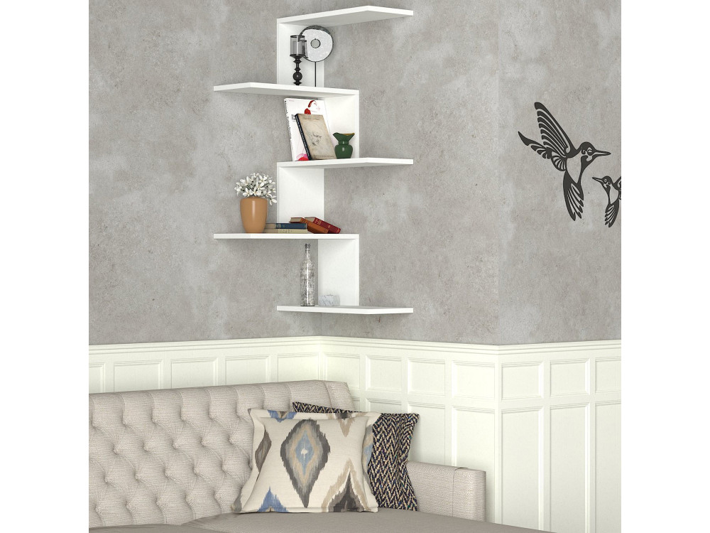 Estante de canto de parede em madeira "Caniko" - 51 x 29 x 109 cm - Branco