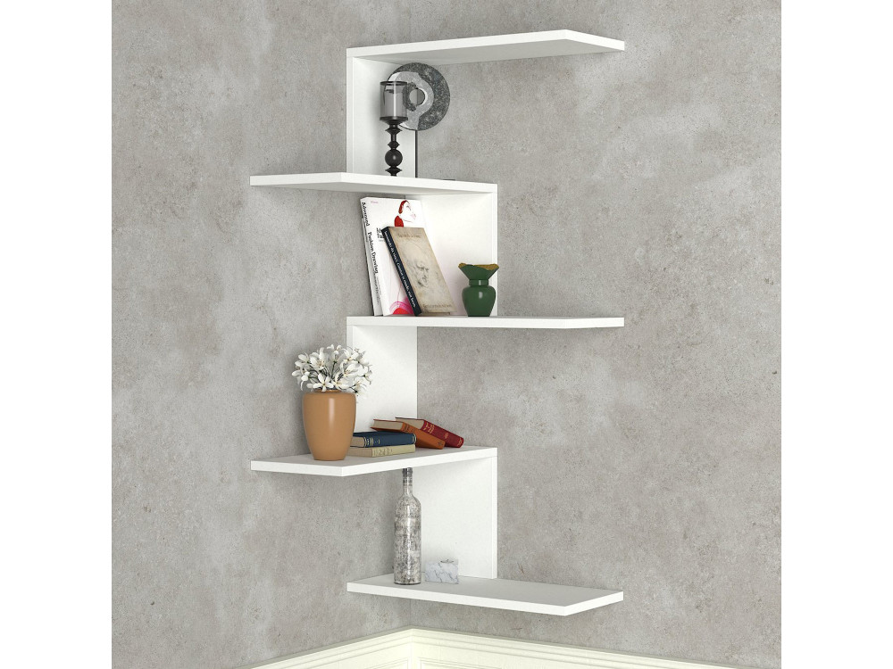 Estante de canto de parede em madeira "Caniko" - 51 x 29 x 109 cm - Branco