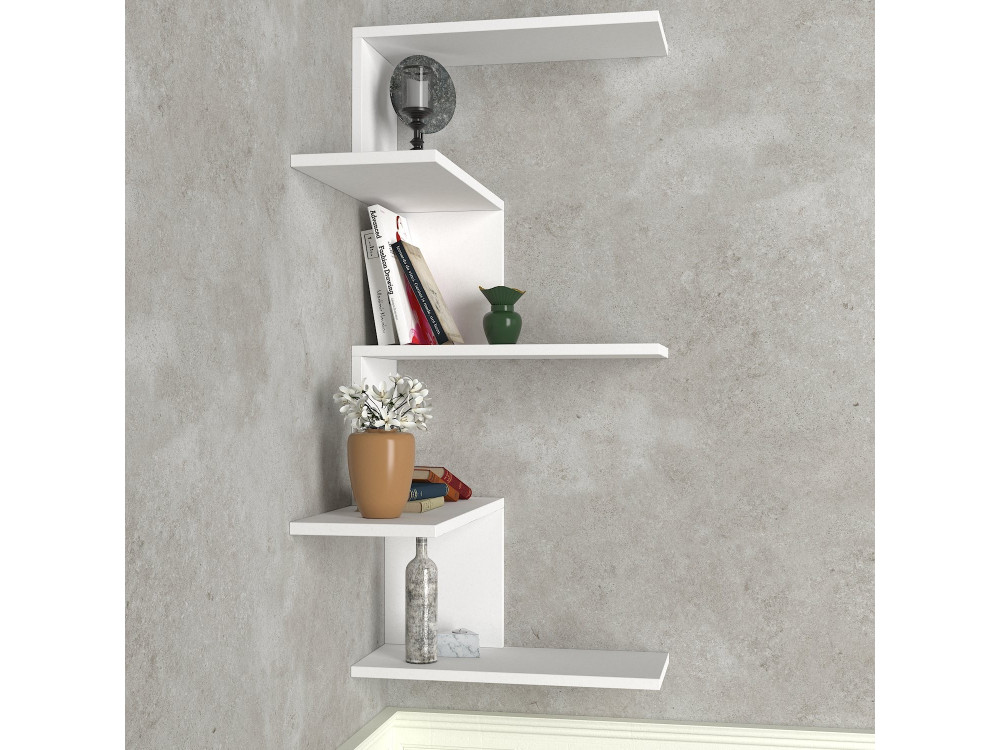 Estante de canto de parede em madeira "Caniko" - 51 x 29 x 109 cm - Branco