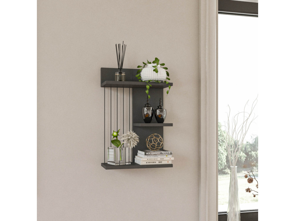 Prateleira de parede em madeira "Kinik" - 40 x 19 x 60 cm - Cinzento antracite