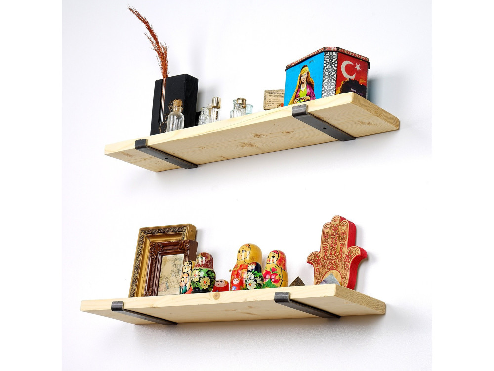 Conjunto de 2 prateleiras de parede em madeira "LAM008" - 60 x 14 x 16 cm - Bege