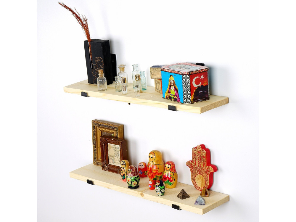 Conjunto de 2 prateleiras de parede em madeira "LAM008" - 60 x 14 x 16 cm - Bege