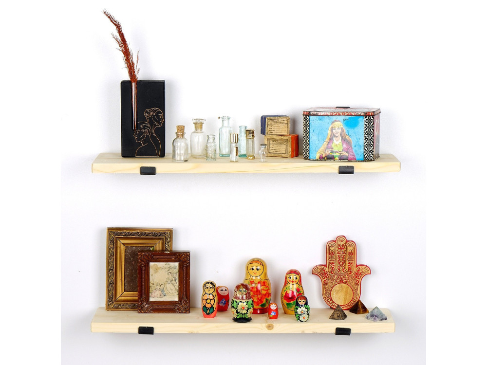 Conjunto de 2 prateleiras de parede em madeira "LAM008" - 60 x 14 x 16 cm - Bege