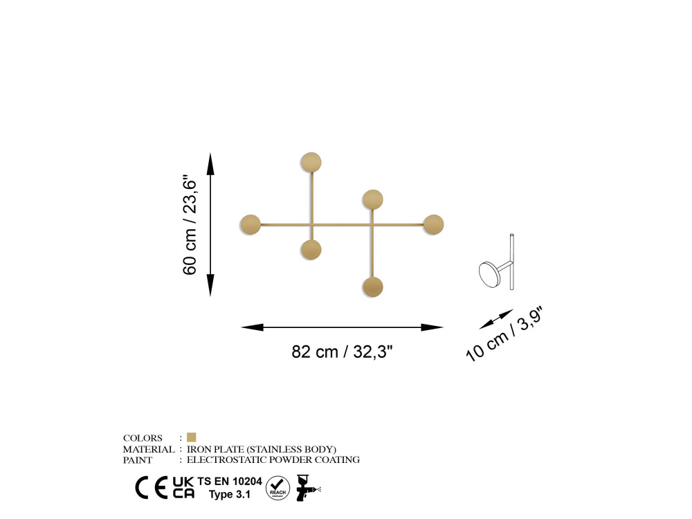 Gancho de parede metálico "Dama" - 82 x 10 x 60 cm - Ouro