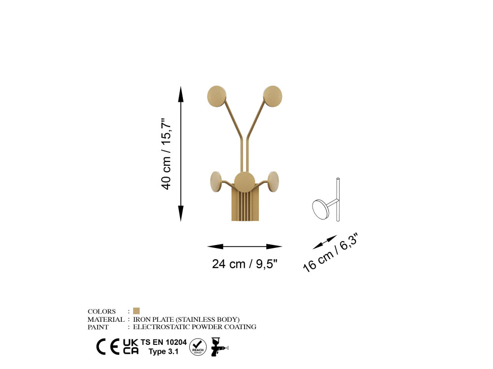 Gancho de parede em metal "Girafa" - 24 x 16 x 40 cm - Dourado