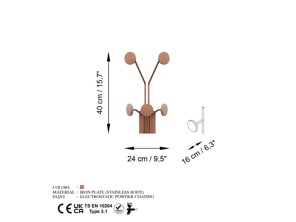 Gancho de parede metálico "Girafa" - 24 x 16 x 40 cm - Cobre
