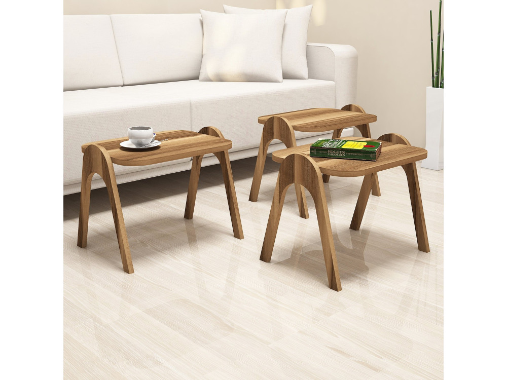 Conjunto de 3 mesas de centro "Paris" em madeira - 48 x 35 x 72 cm - Castanho