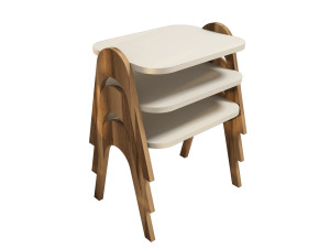 Conjunto de 3 mesas de centro "Paris" em madeira - 48 x 35 x 72 cm - Creme