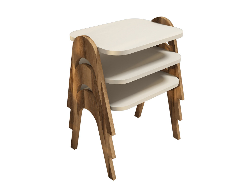 Conjunto de 3 mesas de centro "Paris" em madeira - 48 x 35 x 72 cm - Creme