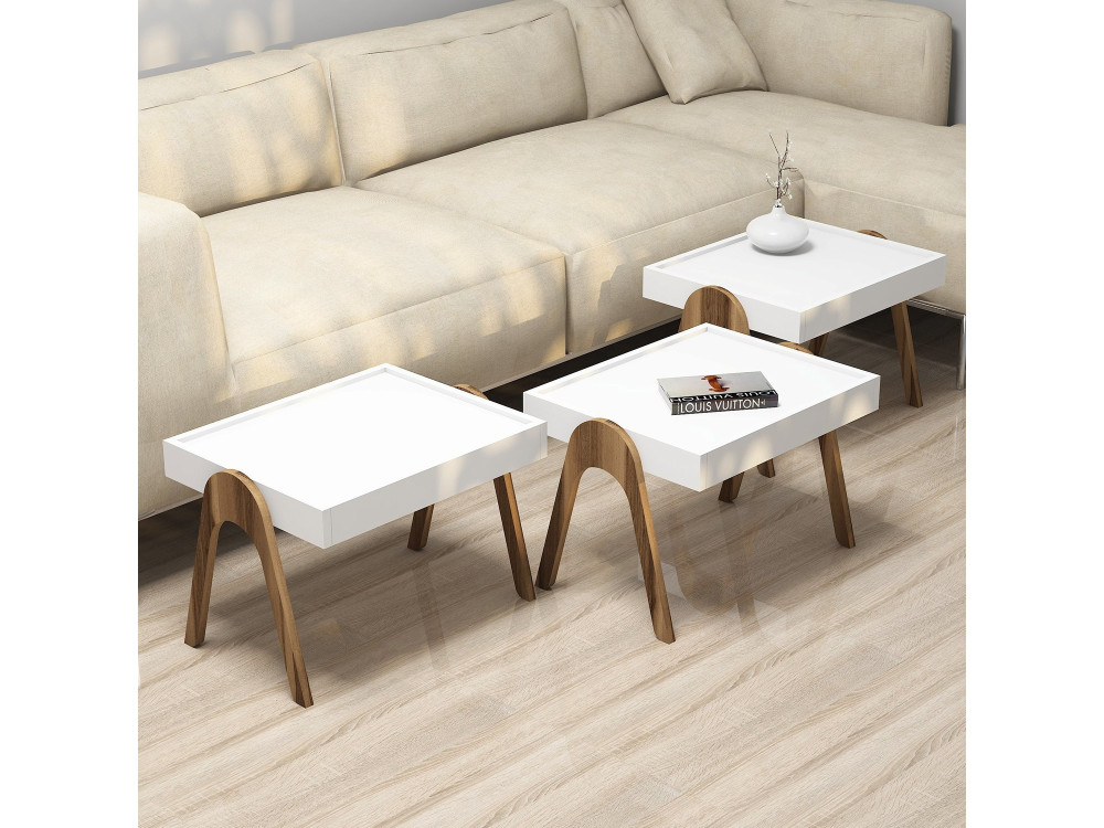 Conjunto de 3 mesas de centro "Roma" em madeira - 53 x 40 x 64 cm - Branco