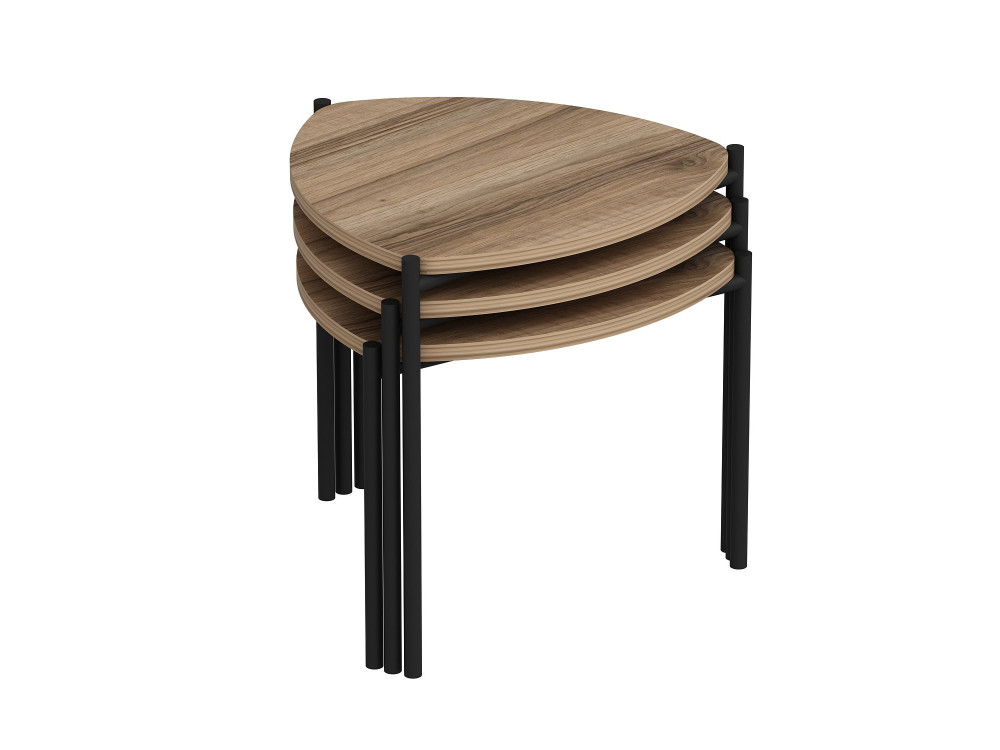 Conjunto de 3 mesas de centro "Lenny" em madeira - 45 x 45 x 45 cm - Castanho