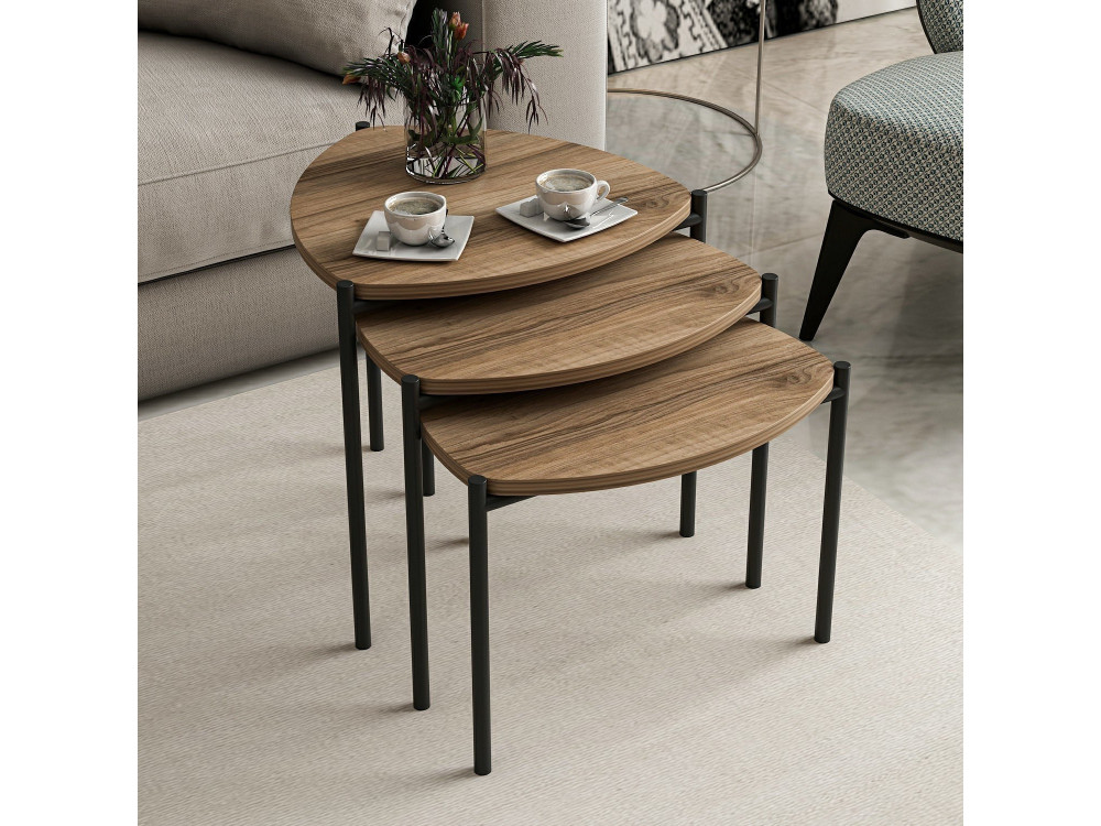 Conjunto de 3 mesas de centro "Lenny" em madeira - 45 x 45 x 45 cm - Castanho