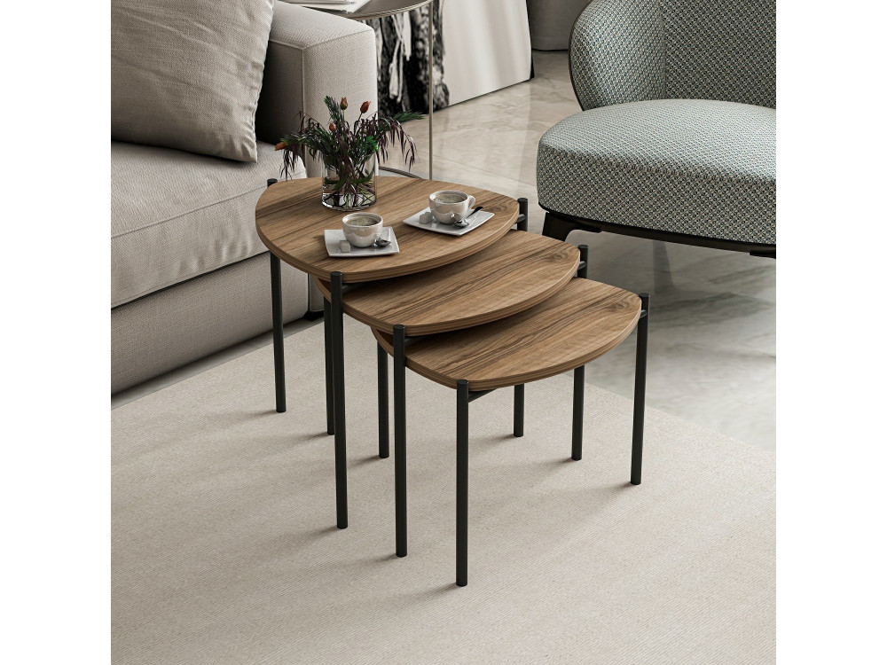 Conjunto de 3 mesas de centro "Lenny" em madeira - 45 x 45 x 45 cm - Castanho