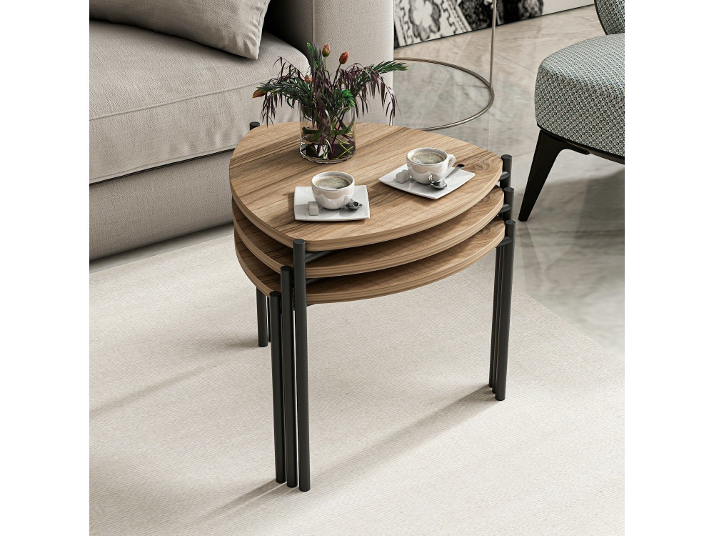 Conjunto de 3 mesas de centro "Lenny" em madeira - 45 x 45 x 45 cm - Castanho