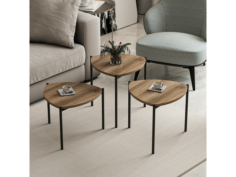 Conjunto de 3 mesas de centro "Lenny" em madeira - 45 x 45 x 45 cm - Castanho
