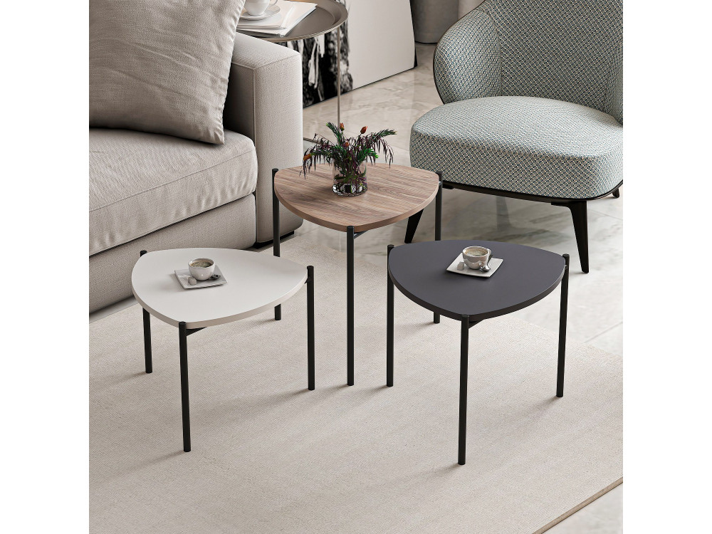 Conjunto de 3 mesas de centro "Lenny" em madeira - 45 x 45 x 45 cm - Multicolorido