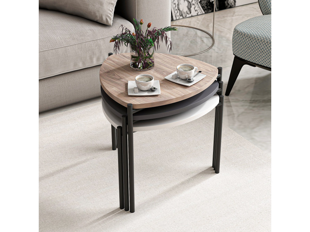 Conjunto de 3 mesas de centro "Lenny" em madeira - 45 x 45 x 45 cm - Multicolorido