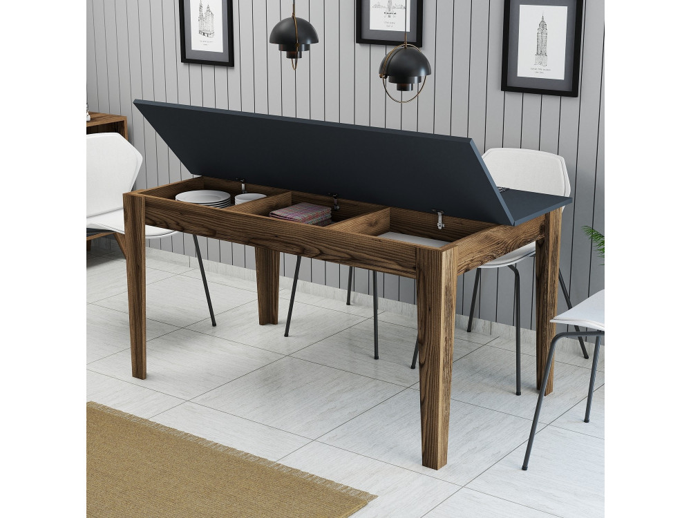 Mesa de jantar em madeira "Milan500" - 145 x 88 x 75 cm - Cinzento antracite